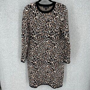 Banana Republic Leopard Sweater Dress Size M Long Sleeve Neutral Black Office